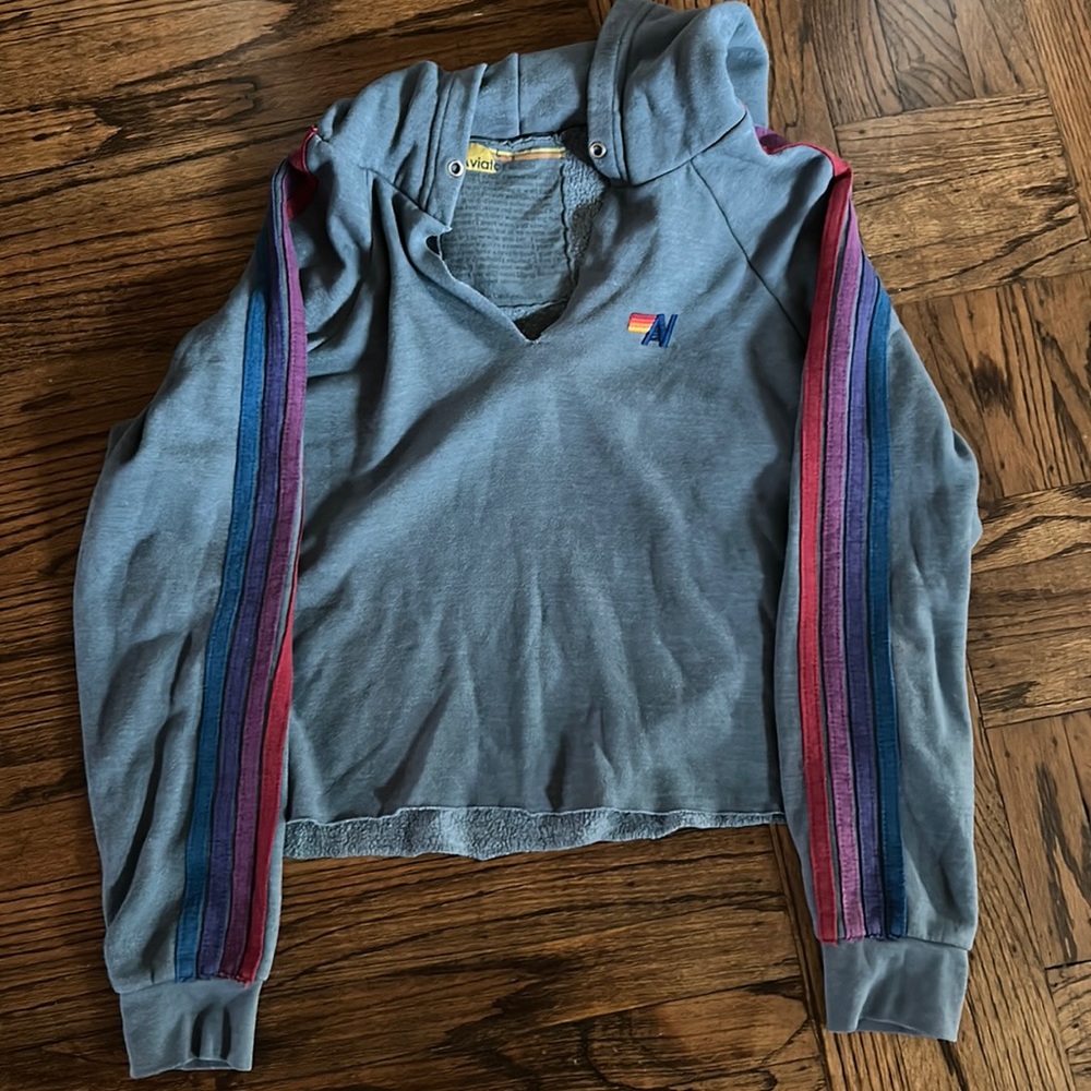 Aviator Nation Split-neck Cropped Pullover Hoodie